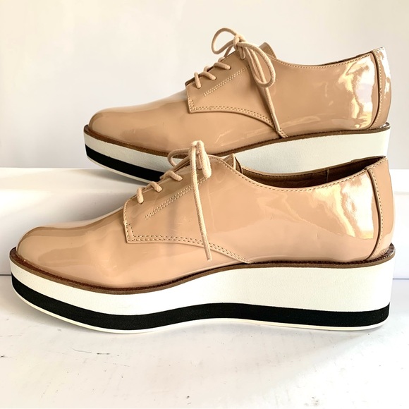 ABOUND NUDE/TAN FAUX PATENT LEATHER LACE-UP PLATFORM OXFORDS EUC! Sz9 - Picture 2 of 8